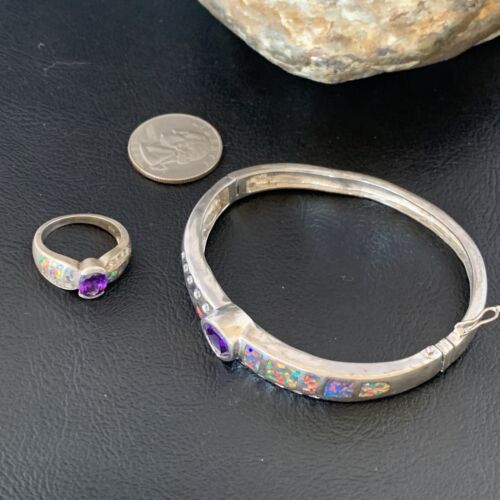 Old Pawn Navajo Opal Amethyst Bracelet | Sterling Silver | 7" | Sz 7 | Authentic Native American Handmade | 13121