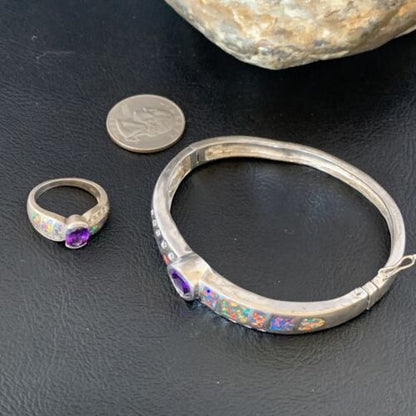 Old Pawn Navajo Opal Amethyst Bracelet | Sterling Silver | 7" | Sz 7 | Authentic Native American Handmade | 13121