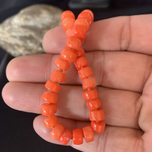 Women's Navajo | Orange Bamboo Coral | 6mm Bead | Sterling Silver | Necklace 17" | Handmade | 13525