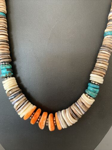 Authentic Native American Navajo Multi-Color Shell Necklace | Sterling Silver | Graduated 20" | 00926