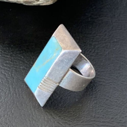 Native American Handmade Navajo Blue Turquoise Inlay Band Ring | Sz 7 | 12855