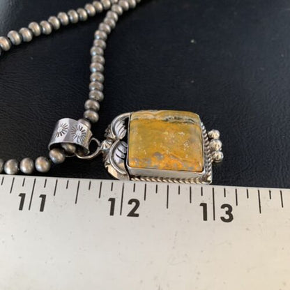 Navajo Bumblebee Jasper Pendant Necklace | Sterling Silver | Authentic Native American Handmade | 13621 - Masha USA
