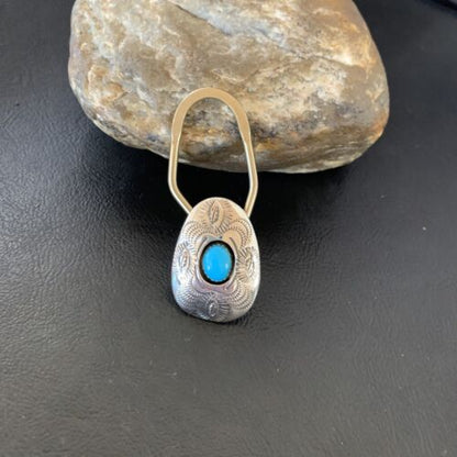 Navajo Turquoise Keyring | Sterling Silver | Authentic Native American Handmade | 2" | 11598
