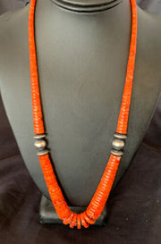 Navajo Apple Sponge Coral Bead Graduated Necklace | Sterling Silver | Authentic Native American | 25" | 11752