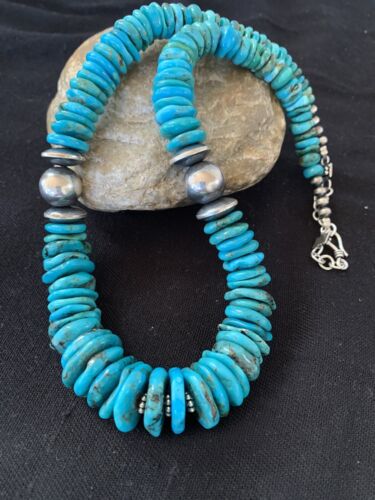 Navajo Pearls Sterling Silver Graduated Blue Turquoise Bead Necklace | Authentic Native American | 21" | 631