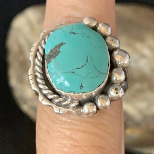 Navajo Blue Spiderweb Turquoise Ring | Sterling Silver | Sz 8.5 | Authentic Native American Handmade | 13527