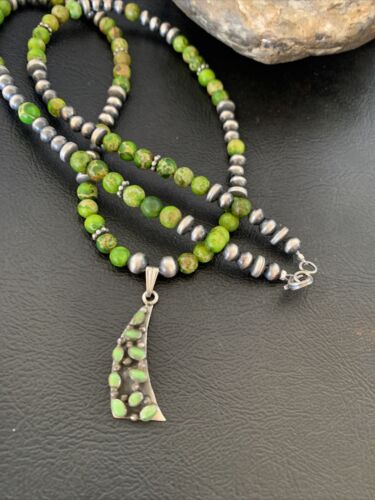 Navajo Green Gaspeite Turquoise Multi-Stone Pendant | Authentic Native American Sterling Silver | 12269