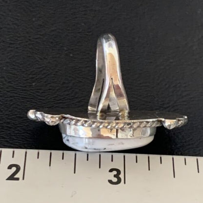 Native American White Buffalo Turquoise Ring | Navajo Sterling Silver | Sz 7.5 | 13353