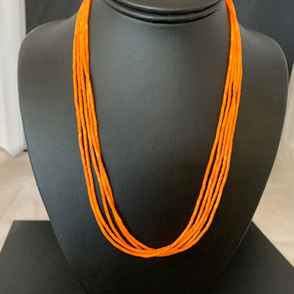 Navajo Orange Coral Heishi Necklace | 5 Strand | Stabilized Sterling | 20" | 02211
