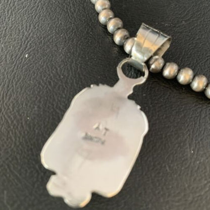 Navajo Orange Spiny Oyster Square Pendant Necklace | Sterling Silver | Authentic Native American Handmade | 13642