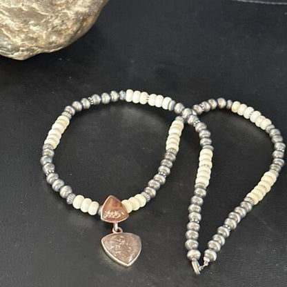 Navajo Pearls Wild Horse Turquoise Necklace Pendant | Sterling Silver | Authentic Native American Handmade | 14374