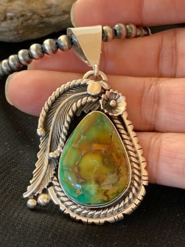 Men's Turquoise Pendant | Navajo Pearls Sterling Silver Necklace | Authentic Native American Handmade | 2568