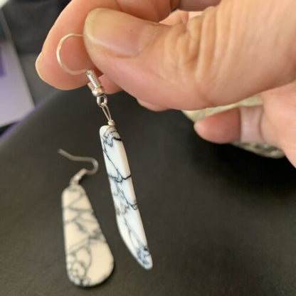 Navajo White Buffalo Turquoise Dangle Earrings | Sterling Silver | 2" | Authentic Native American Handmade | 11749