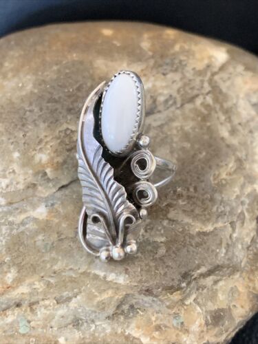 Navajo White Buffalo Turquoise Ring | Sterling Silver | Sz 5.5 | Authentic Native American Handmade | 12183
