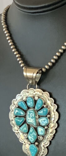 Navajo Kingman Turquoise Multi-Stone Pendant | Authentic Native American Sterling Silver | 11515