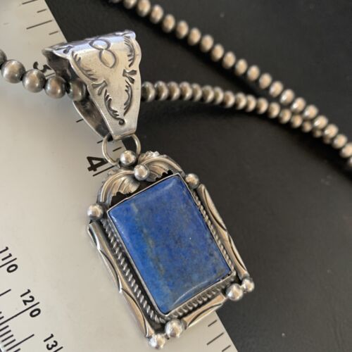 Navajo Denim Lapis Necklace with Pendant | Sterling Silver Pearls | Authentic Native American Handmade | 12438
