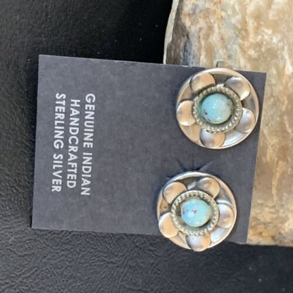Native American Clip-On Earrings Set | Old Pawn Navajo Sterling Silver Blue Turquoise | 13021 - Masha USA