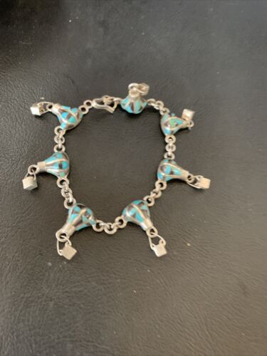 Navajo Blue Turquoise Lapis Inlay Link Bracelet | Sterling Silver | 7" | Authentic Native American Handmade | 12925