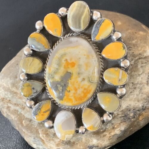 Navajo Yellow Bumblebee Jasper Cluster Ring | Authentic Native American Sterling Silver | Multi-Stone | Sz 6 | 14222
