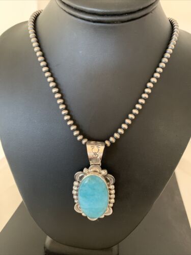 Navajo Blue Larimar Pendant Necklace | Sterling Silver | Authentic Native American Handmade | 1313