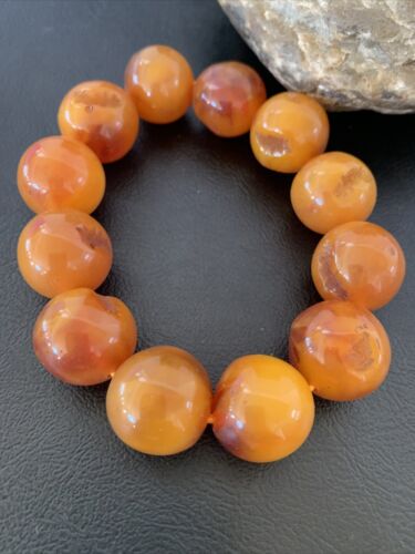 Southwestern Stretch Bracelet Set | Yellow Gold | Red Fossil Amber Stones | Authentic Native American Handmade | 10638