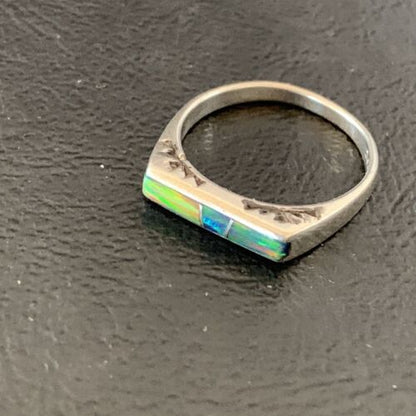 Native American Navajo Blue Pink Opal Inlay Ring | Sz 6.5 | Sterling Silver | 11289 - Masha USA