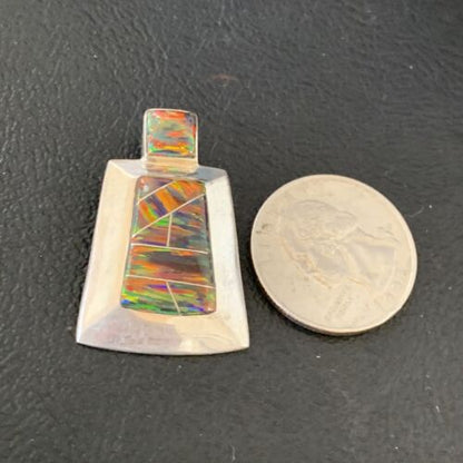Navajo Red Opal Inlay Pendant | Sterling Silver | Authentic Native American Handmade | 13341