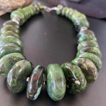 Navajo Chunky Graduated Green Turquoise Necklace | Sterling Silver | Authentic Native American | 21" | 11349