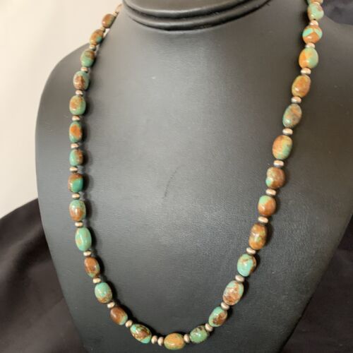 Navajo Pearls Royston Bead Green Turquoise Necklace | Sterling Silver | Authentic Native American Handmade | 20" | 11465
