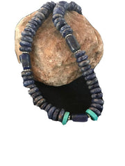 Native American Denim Lapis Turquoise Beads Necklace | Sterling Silver | Men's | 20" | 1281