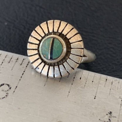 Native American Women's Navajo Green Turquoise Inlay Ring | Sz 6.5 | Sterling Silver | 11205