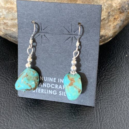 Navajo Turquoise Bead Nugget Earrings | Sterling Silver Pearls | Authentic Native American Handmade | 1" | 12897
