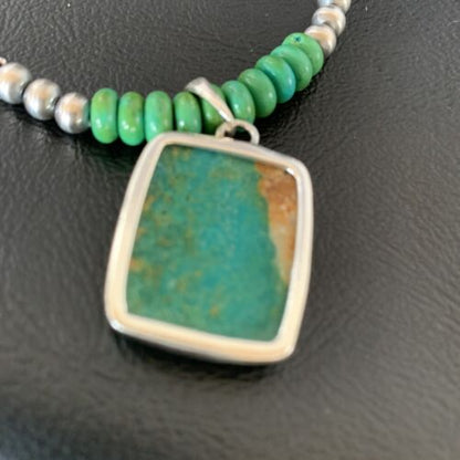 Navajo Green Turquoise Pendant Necklace | Sterling Silver Beads | Authentic Native American Handmade | 13305 - Masha USA