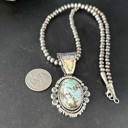 Navajo Blue Golden Hills Pendant Necklace | Sterling Silver | Authentic Native American Handmade | 14351