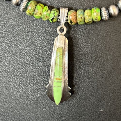 Navajo Green Turquoise Pendant Necklace | Sterling Silver | 22" | Authentic Native American Handmade | 14612