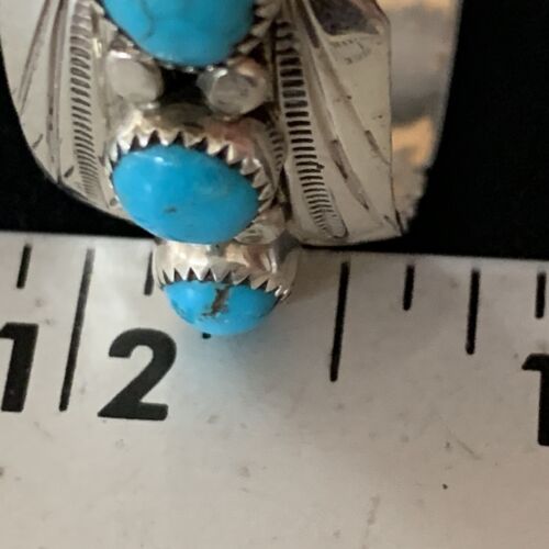 Navajo Blue Kingman Turquoise Cuff Bracelet | Sterling Silver | 7 Stone | Authentic Native American Handmade | 14212