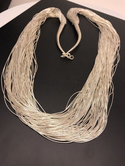 Heishi Liquid 100-Strand Necklace | Sterling Silver Tubes | 30" | 14703 - Masha USA