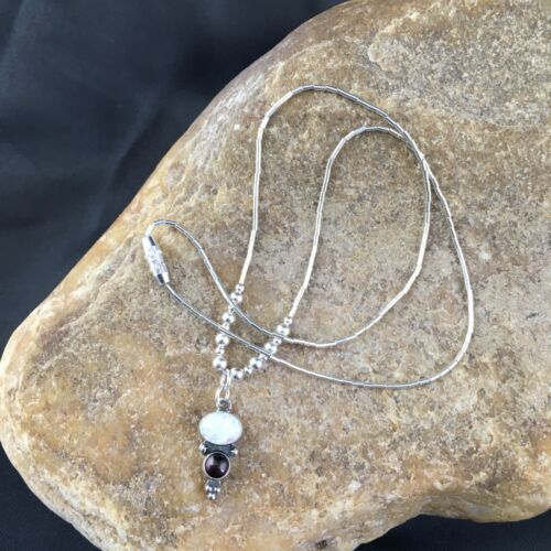 Children's Sterling Silver Necklace with Opal Garnet Pendant | 15" | Authentic Native American Handmade | 10132