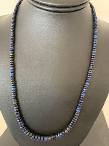Native American Women's Black Fire Opal Bead Necklace | Sterling Silver | 20" | 00979