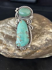 Navajo Green Turquoise Cluster Ring | Authentic Native American Sterling Silver | Multi-Stone | Sz 12 | 14696