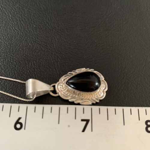 Navajo Black Onyx Pendant | Sterling Silver | Authentic Native American Handmade | 13298