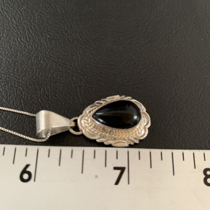 Navajo Black Onyx Pendant | Sterling Silver | Authentic Native American Handmade | 13298
