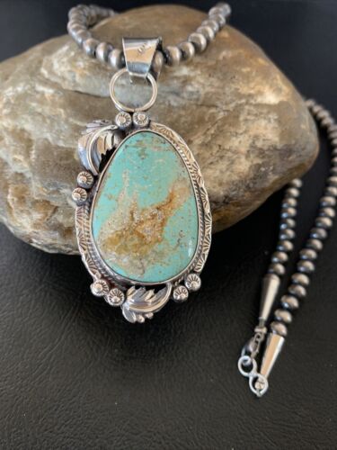 Men's Navajo Blue Dry Creek Turquoise Pendant Necklace | Sterling Silver | 12972