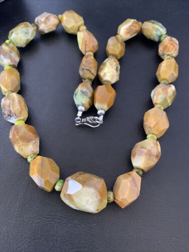 Navajo Graduated Faceted Green Nugget Turquoise Necklace | Sterling Silver | Authentic Native American | 21" | 1494