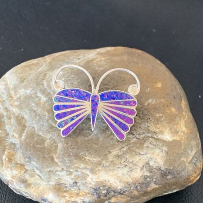 Zuni Purple Opal Butterfly Necklace Pin Pendant | Sterling Silver | Authentic Native American Handmade | 11974