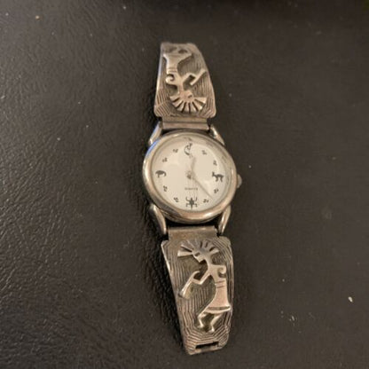 Authentic Native American Navajo Sterling Silver Watch Tips | Old Pawn Kokopelli Design | 1448