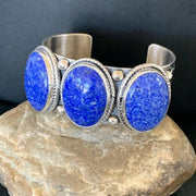 Native American Men's Navajo Blue Denim Lapis Cuff Bracelet | Sterling Silver | 12234