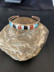 Navajo Sterling Silver Multi-Color Inlay Bracelet | Turquoise | Native American Jewelry | 12919