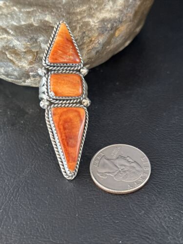 Navajo Orange Spiny Oyster Multi-Stone Ring | Authentic Native American Sterling Silver | Multi-Stone | Sz 7.5 | 14504
