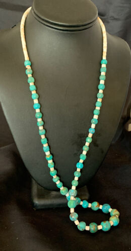 Navajo Pearls Graduated Blue Turquoise Necklace | Sterling Silver | Authentic Native American | 30" | 12542